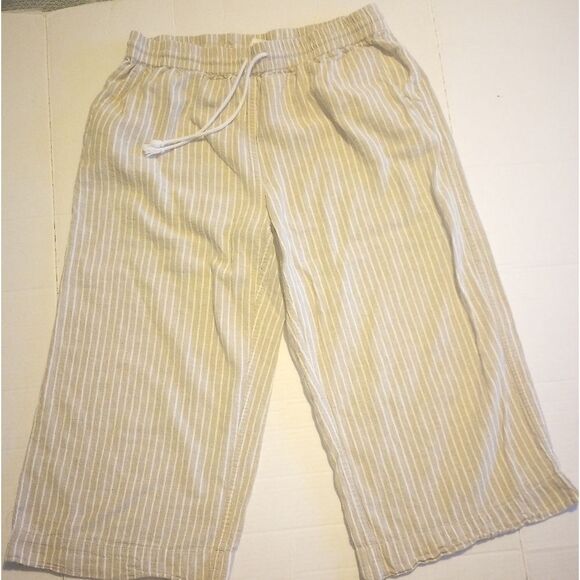 Beach lunch lounge cropped striped linen elastic drawstring waist pants - Picture 9 of 9